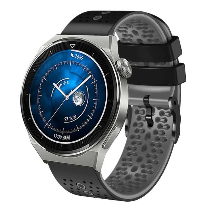 For Huawei Watch GT3 Pro 46mm 22mm Perforated Two-Color Silicone Watch Band(Black+Grey) - free shipping - PMC TechLife - Order now!