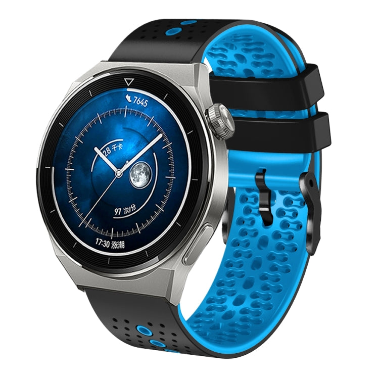 For Huawei Watch GT3 Pro 46mm 22mm Perforated Two-Color Silicone Watch Band(Black+Blue) - free shipping - PMC TechLife - Order now!