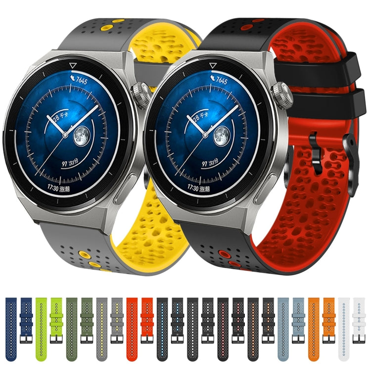 For Huawei Watch GT3 Pro 46mm 22mm Perforated Two-Color Silicone Watch Band(Black+Blue) - free shipping - PMC TechLife - Order now!