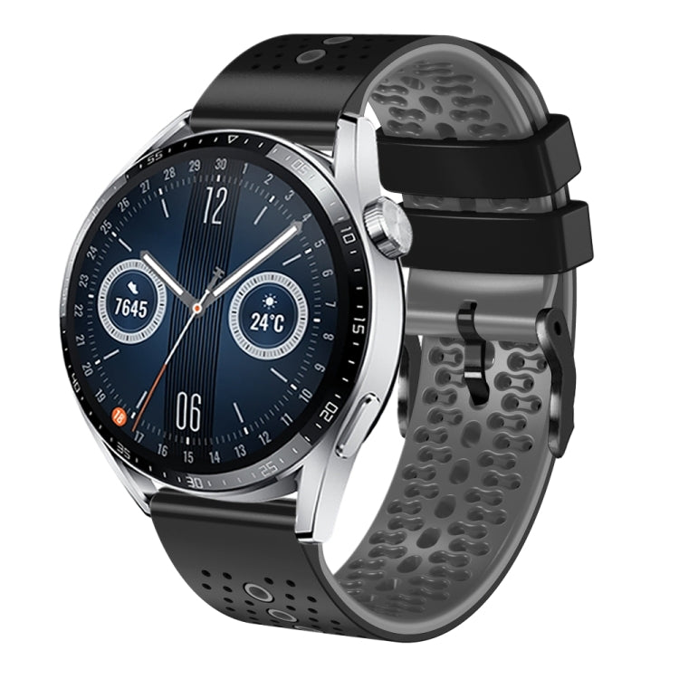 For Huawei Watch GT3 46mm 22mm Perforated Two-Color Silicone Watch Band(Black+Grey) - free shipping - PMC TechLife - Order now!