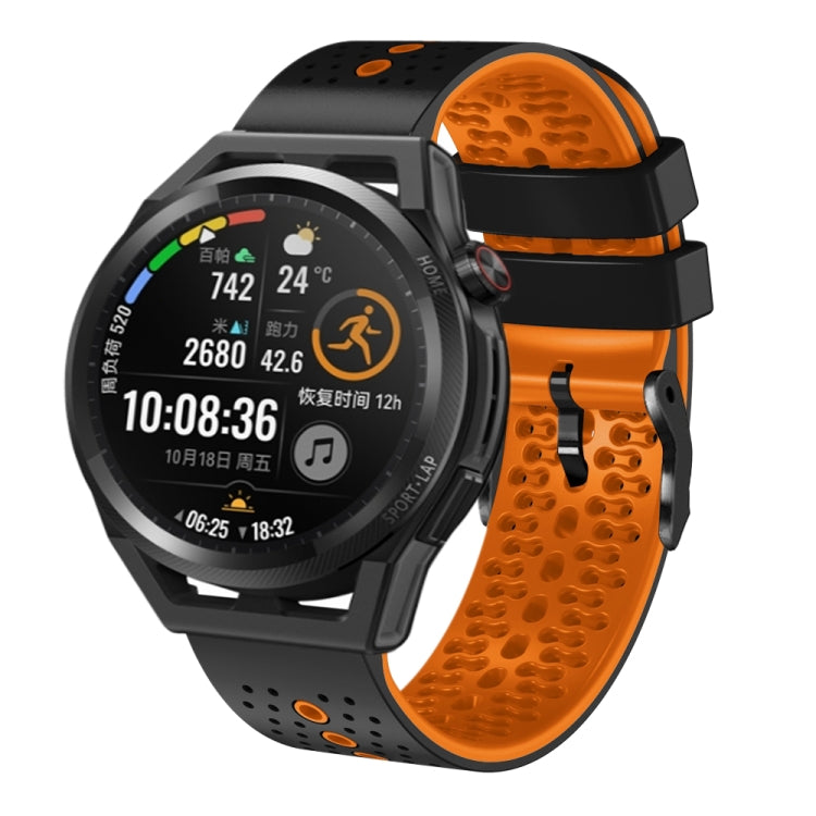 For Huawei Watch GT Runner 22mm Perforated Two-Color Silicone Watch Band(Black+Orange) - free shipping - PMC TechLife - Order now!