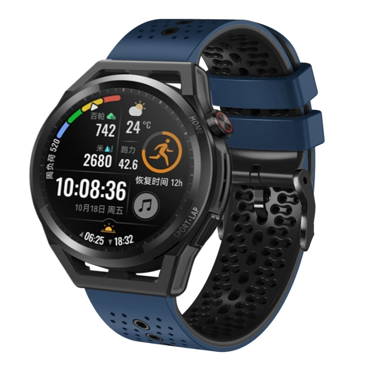 For Huawei Watch GT Runner 22mm Perforated Two-Color Silicone Watch Band(Midnight Blue+Black) - free shipping - PMC TechLife - Order now!