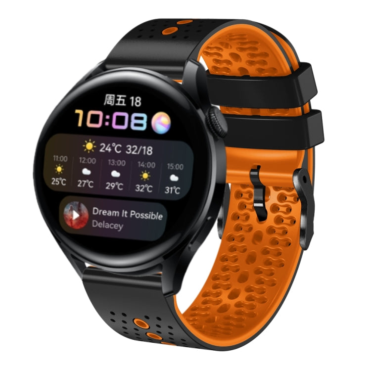 For Huawei Watch 3 22mm Perforated Two-Color Silicone Watch Band(Black+Orange) - free shipping - PMC TechLife - Order now!