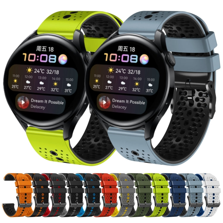 For Huawei Watch 3 22mm Perforated Two-Color Silicone Watch Band(Lime+Black) - free shipping - PMC TechLife - Order now!