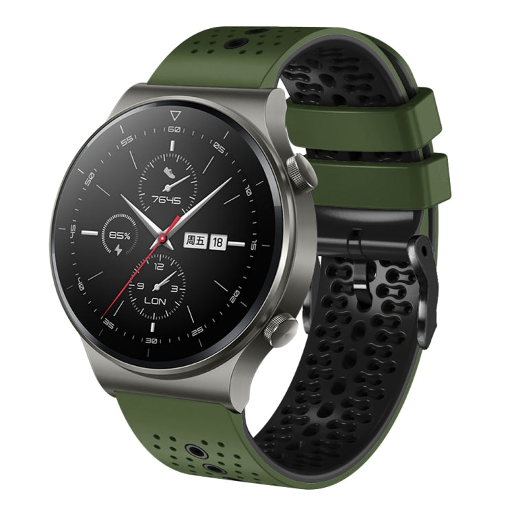 For Huawei GT2 Pro 22mm Perforated Two-Color Silicone Watch Band(Army Green+Black) - free shipping - PMC TechLife - Order now!
