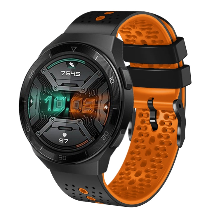 For Huawei Watch GT 2E 22mm Perforated Two-Color Silicone Watch Band(Black+Orange) - free shipping - PMC TechLife - Order now!