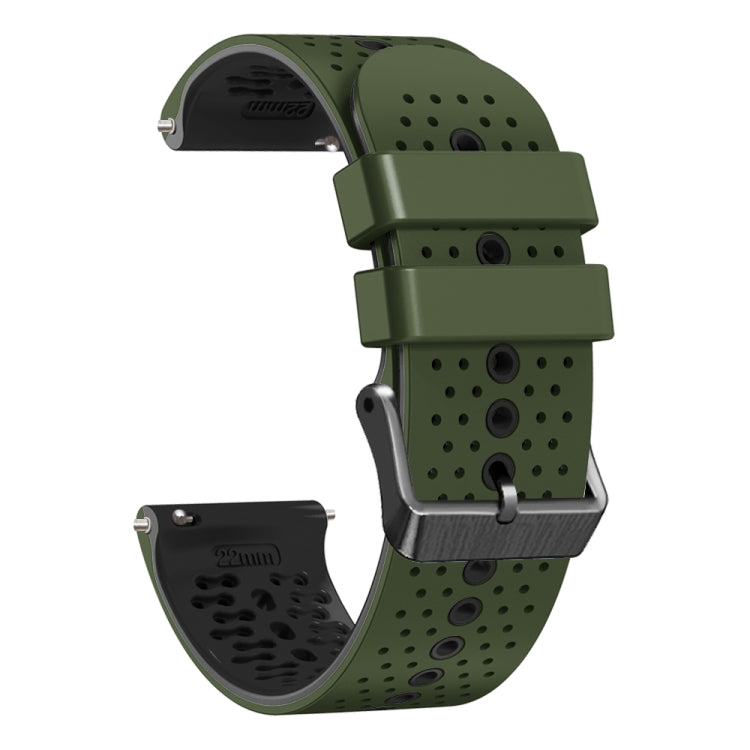 For Honor Magic Watch 2 46mm 22mm Perforated Two-Color Silicone Watch Band(Army Green+Black) - free shipping - PMC TechLife - Order now!