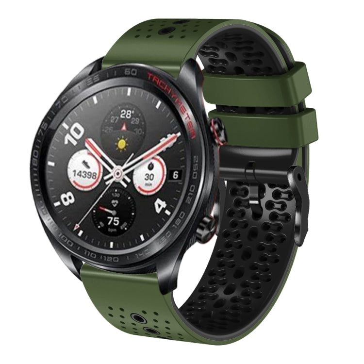 For Honor Watch Dream 22mm Perforated Two-Color Silicone Watch Band(Army Green+Black) - free shipping - PMC TechLife - Order now!