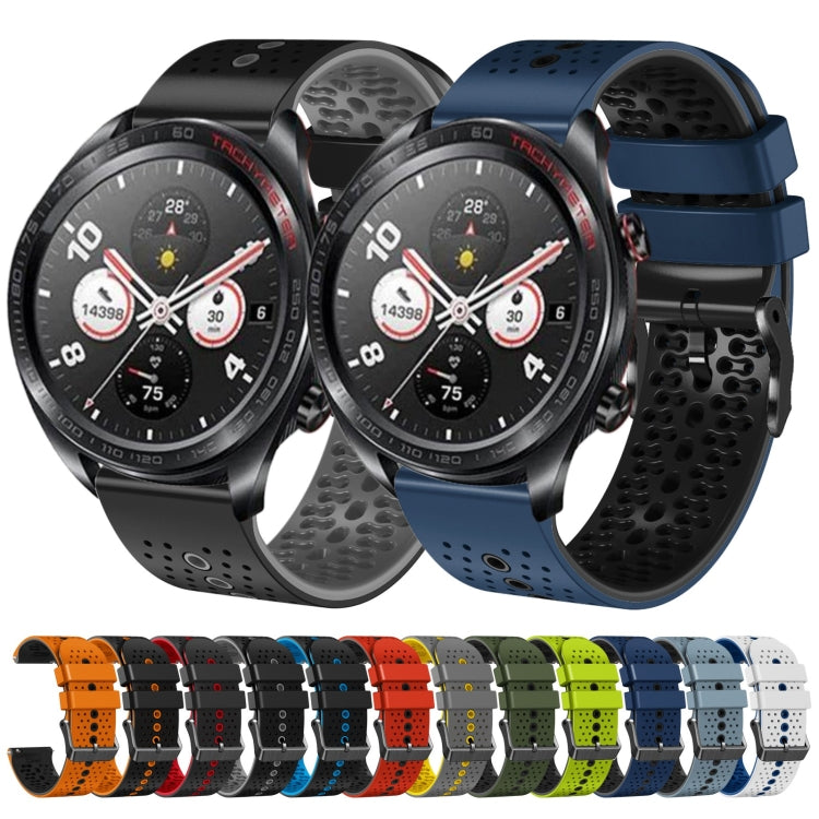 For Honor Watch Dream 22mm Perforated Two-Color Silicone Watch Band(Army Green+Black) - free shipping - PMC TechLife - Order now!