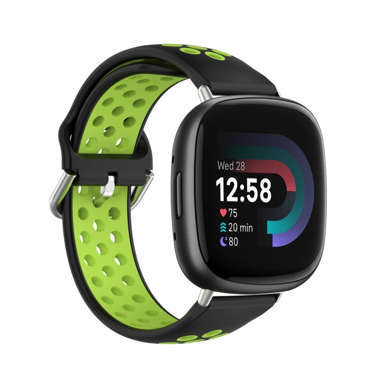 For Fitbit Versa 4 Two-Color Perforated Breathable Silicone Watch Band(Black+Lime) - free shipping - PMC TechLife - Order now!
