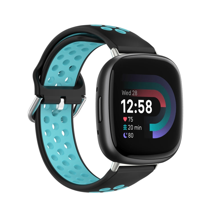 For Fitbit Versa 4 Two-Color Perforated Breathable Silicone Watch Band(Black+Teal) - free shipping - PMC TechLife - Order now!