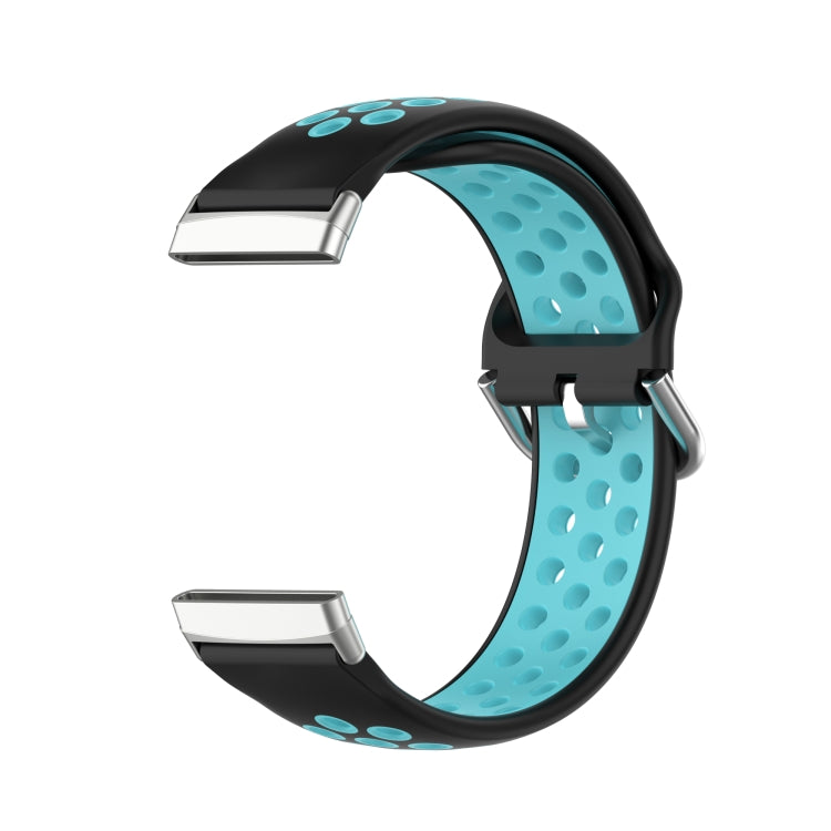 For Fitbit Versa 4 Two-Color Perforated Breathable Silicone Watch Band(Black+Teal) - free shipping - PMC TechLife - Order now!