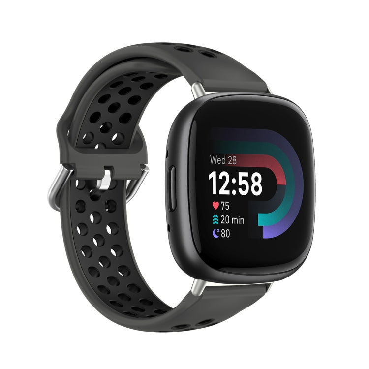 For Fitbit Versa 4 Two-Color Perforated Breathable Silicone Watch Band(Black+Black) - free shipping - PMC TechLife - Order now!