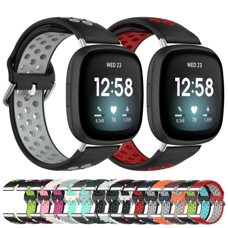 For Fitbit Versa 4 Two-Color Perforated Breathable Silicone Watch Band(Black+Teal) - free shipping - PMC TechLife - Order now!