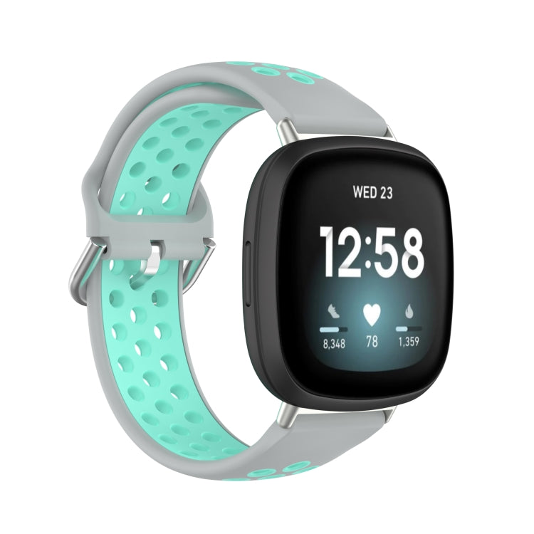 For Fitbit Versa 3 Two-Color Perforated Breathable Silicone Watch Band(Grey+Teal) - free shipping - PMC TechLife - Order now!