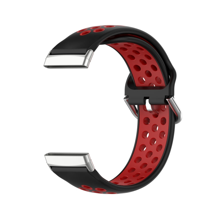 For Fitbit Sense Two-Color Perforated Breathable Silicone Watch Band(Black+Red) - free shipping - PMC TechLife - Order now!