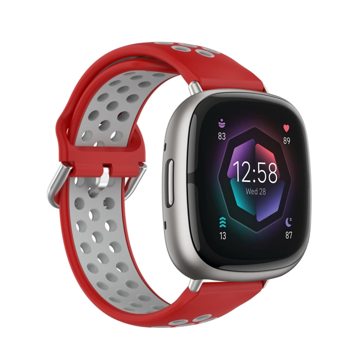For Fitbit Sense Two-Color Perforated Breathable Silicone Watch Band(Red+Grey) - free shipping - PMC TechLife - Order now!
