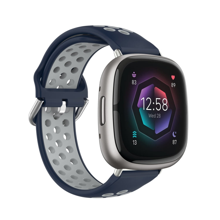 For Fitbit Sense Two-Color Perforated Breathable Silicone Watch Band(Dark Blue+Grey) - free shipping - PMC TechLife - Order now!