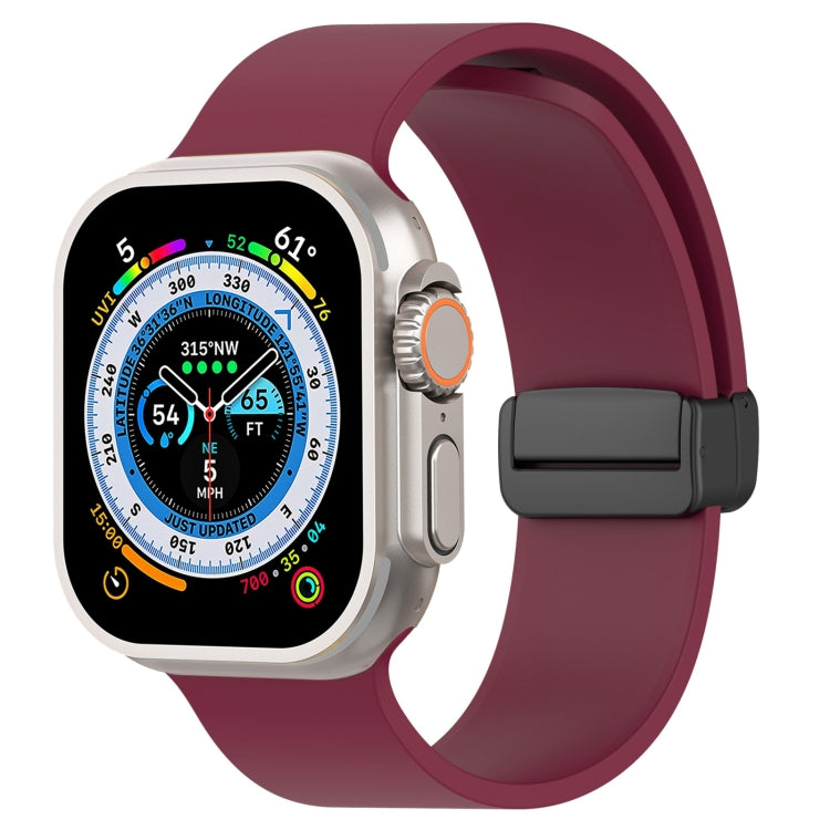 Magnetic Black Buckle Smooth Silicone Watch Band For Apple Watch Ultra 49mm(Burgundy) - free shipping - PMC TechLife - Order now!