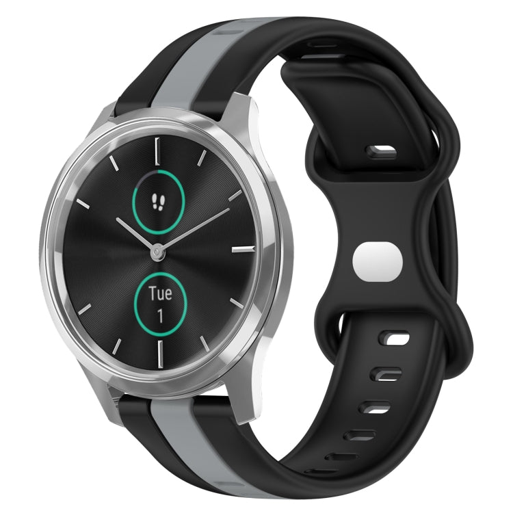 Compatible with Garminmove Luxe 20mm Butterfly Buckle Two-Color Silicone Watch Band(Black+Grey) - free shipping - PMC TechLife - Order now!