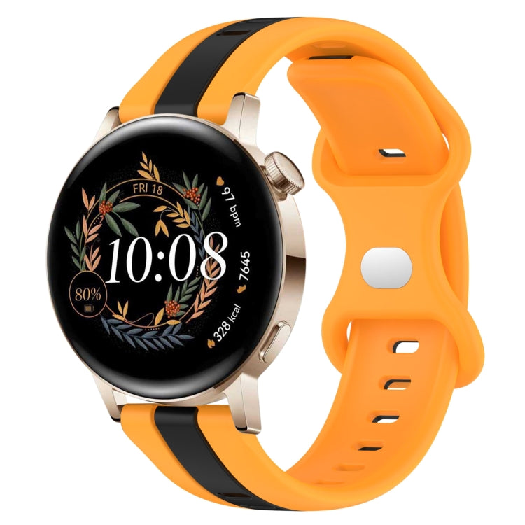 For Huawei Watch GT3 42mm 20mm Butterfly Buckle Two-Color Silicone Watch Band(Black+Yellow) - free shipping - PMC TechLife - Order now!