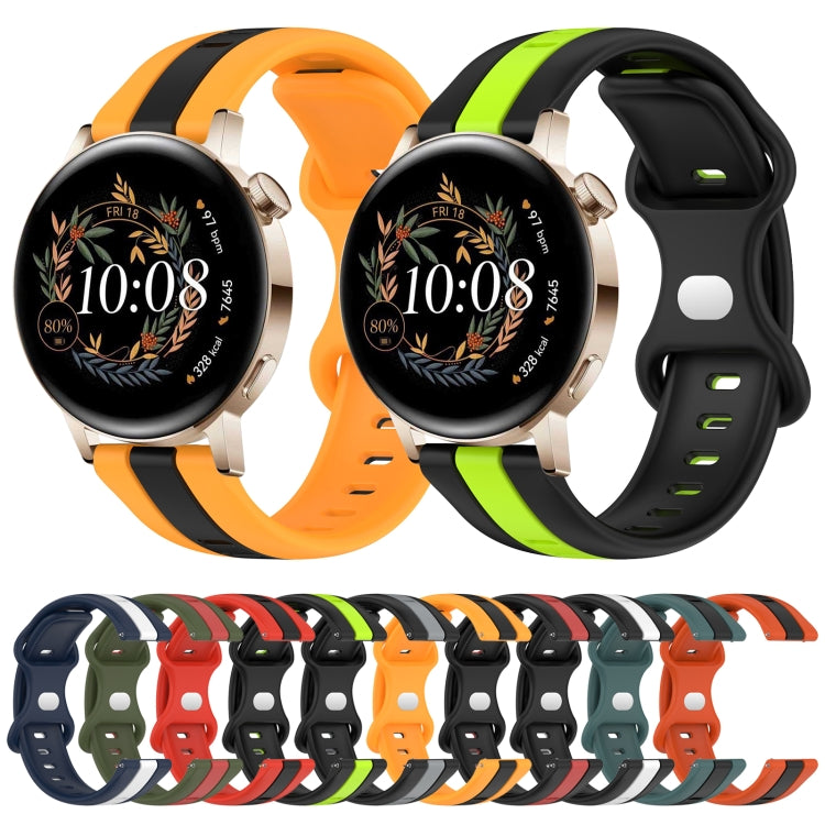 For Huawei Watch GT3 42mm 20mm Butterfly Buckle Two-Color Silicone Watch Band(Black+Yellow) - free shipping - PMC TechLife - Order now!