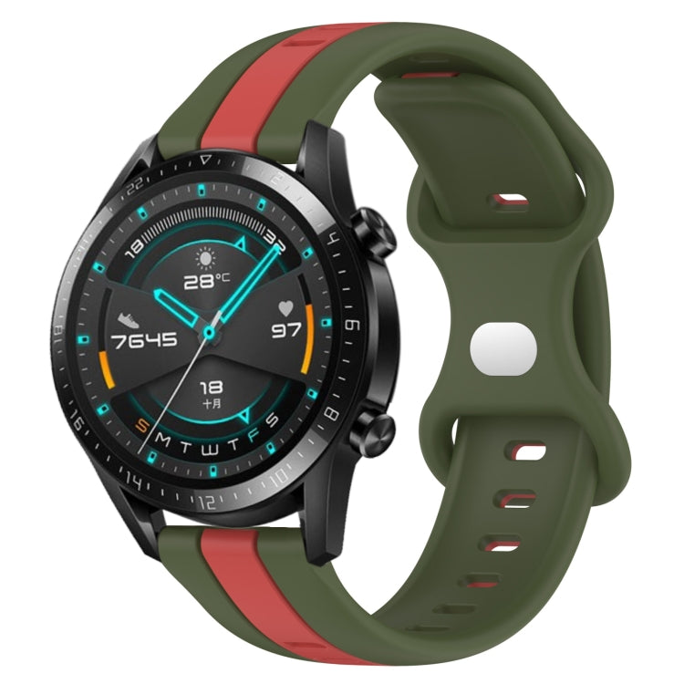 For Huawei GT2 46mm 20mm Butterfly Buckle Two-Color Silicone Watch Band(Red+Army Green) - free shipping - PMC TechLife - Order now!