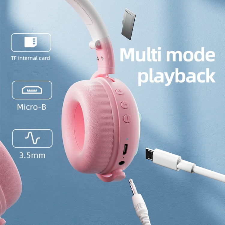 KE28 RGB Cute Cat Ears Bluetooth Wireless Music Headset with Detachable Mic(Pink) - Headset & Headphone by PMC TechLife | Online Shopping South Africa | PMC TechLife