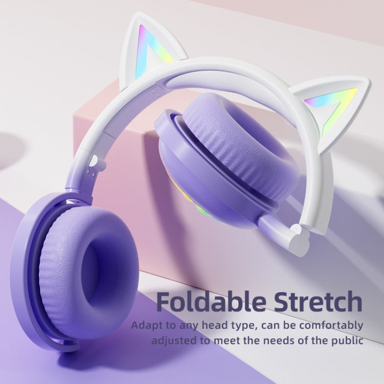 KE28 RGB Cute Cat Ears Bluetooth Wireless Music Headset with Detachable Mic(Pink) - Headset & Headphone by PMC TechLife | Online Shopping South Africa | PMC TechLife