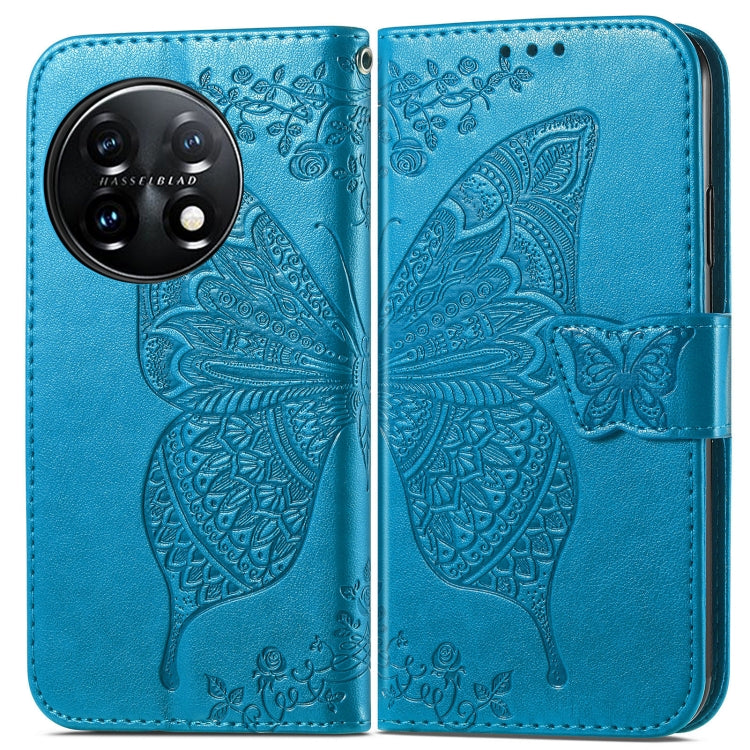 For OnePlus 11 Butterfly Love Flower Embossed Flip Leather Phone Case(Blue) - free shipping - PMC TechLife - Order now!