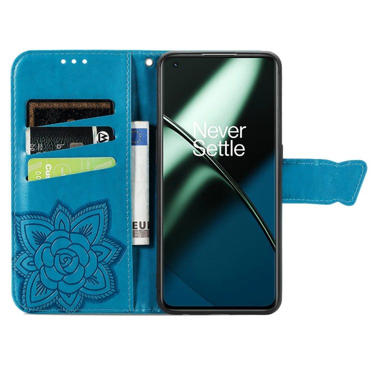 For OnePlus 11 Butterfly Love Flower Embossed Flip Leather Phone Case(Blue) - free shipping - PMC TechLife - Order now!