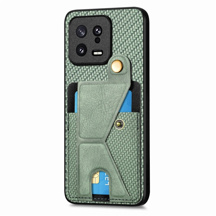 For Xiaomi 13 Carbon Fiber Wallet Flip Card Holder Phone Case(Green) - free shipping - PMC TechLife - Order now!