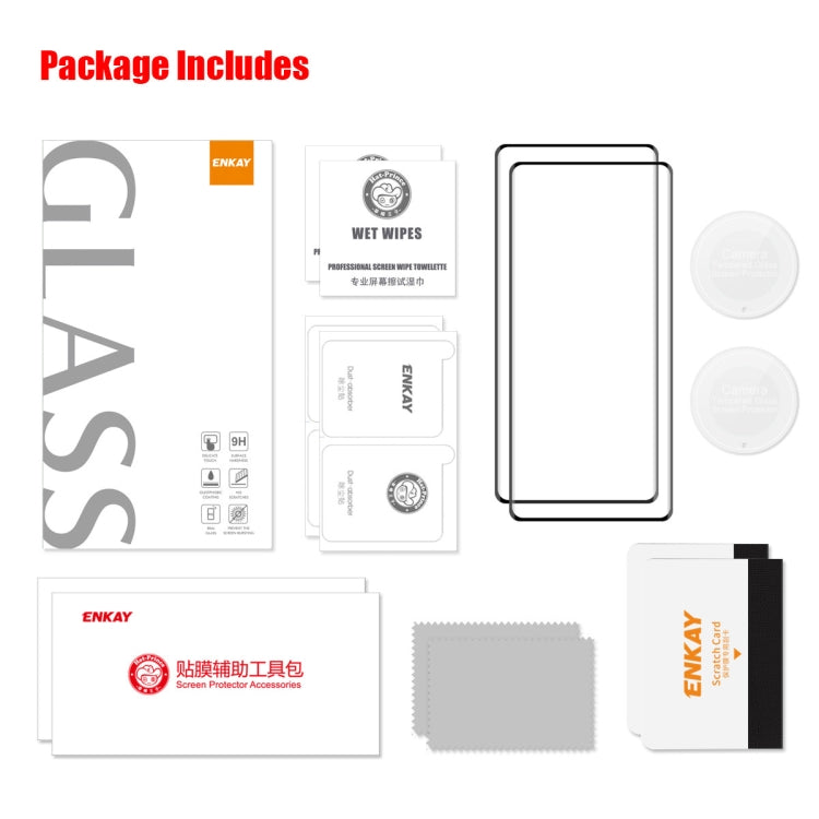 For Honor X9A / Magic5 Lite 2pcs ENKAY 0.26mm 3D Hot Bending Tempered Glass Full Film with Lens Film - Honor Tempered Glass by ENKAY | Online Shopping South Africa | PMC TechLife | Buy Now Pay Later Mobicred