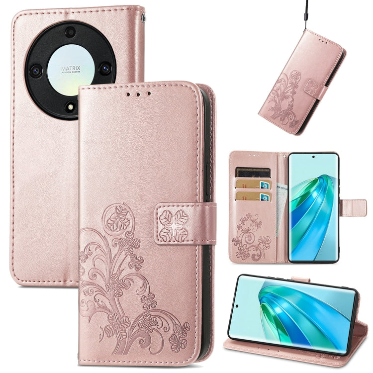 For Honor Magic5 Lite Four-leaf Clasp Embossed Buckle Leather Phone Case(Rose Gold) - free shipping - PMC TechLife - Order now!