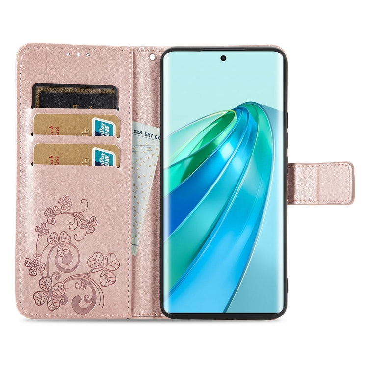 For Honor Magic5 Lite Four-leaf Clasp Embossed Buckle Leather Phone Case(Rose Gold) - free shipping - PMC TechLife - Order now!
