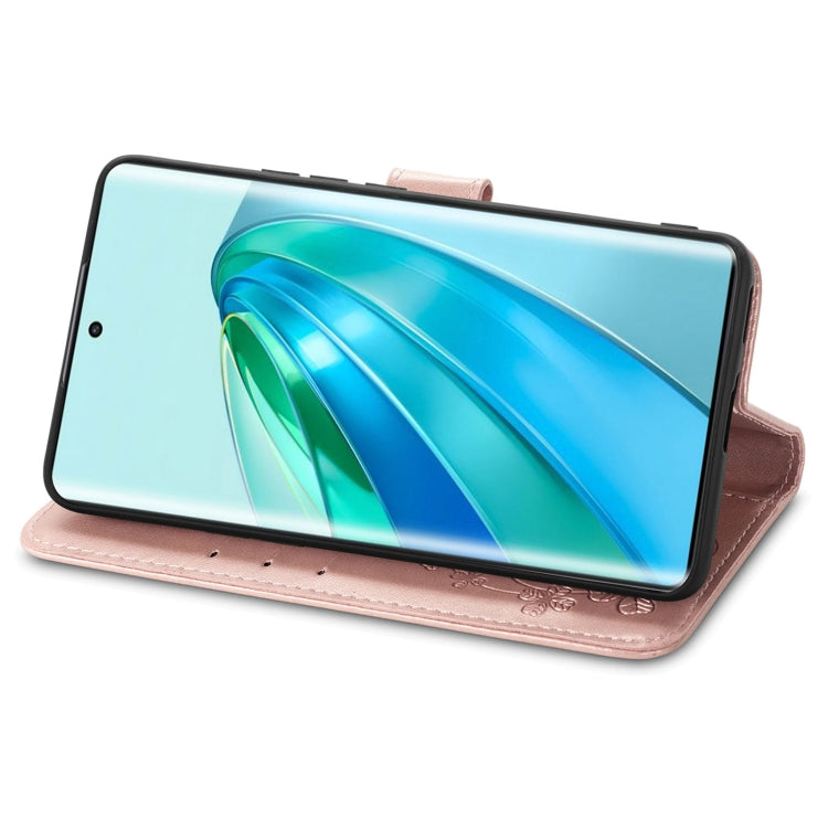 For Honor Magic5 Lite Four-leaf Clasp Embossed Buckle Leather Phone Case(Rose Gold) - free shipping - PMC TechLife - Order now!