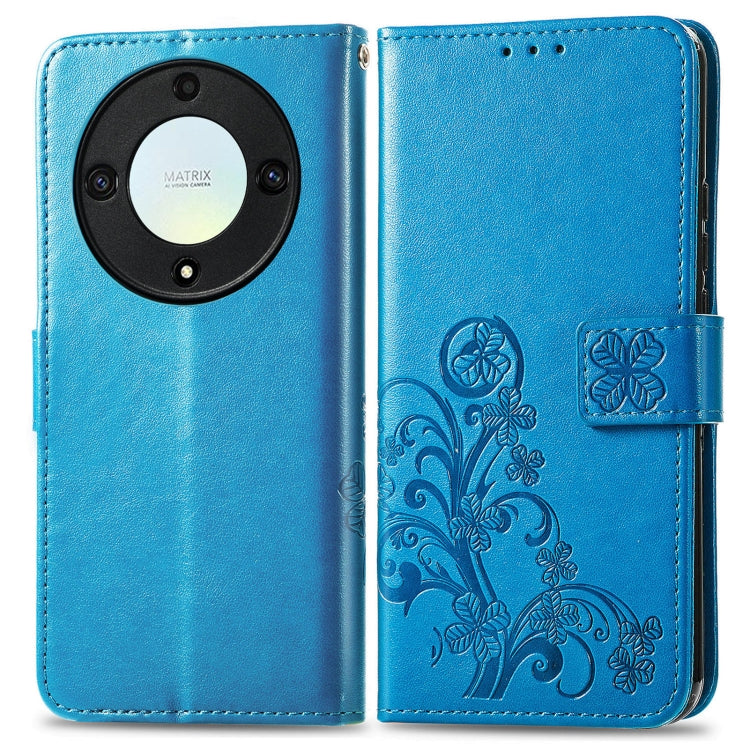 For Honor Magic5 Lite Four-leaf Clasp Embossed Buckle Leather Phone Case(Blue) - free shipping - PMC TechLife - Order now!