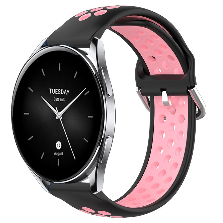 For Xiaomi Watch S2 46mm 22mm Perforated Breathable Sports Silicone Watch Band(Black+Pink) - Smart Wear by PMC TechLife | Online Shopping South Africa | PMC TechLife