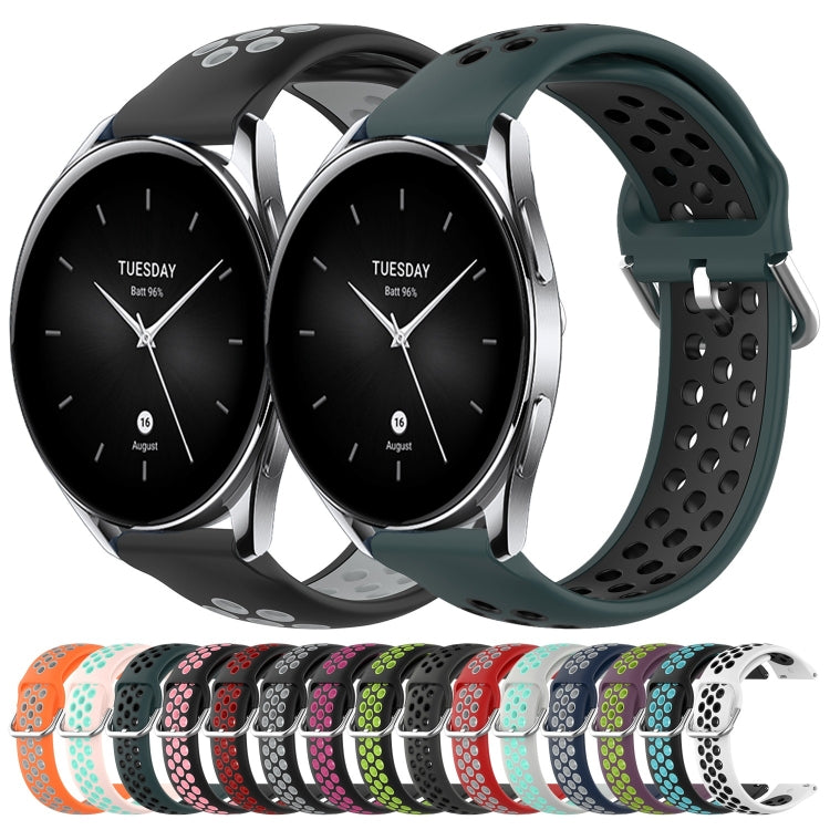 For Xiaomi Watch S2 46mm 22mm Perforated Breathable Sports Silicone Watch Band(Black+Pink) - Smart Wear by PMC TechLife | Online Shopping South Africa | PMC TechLife