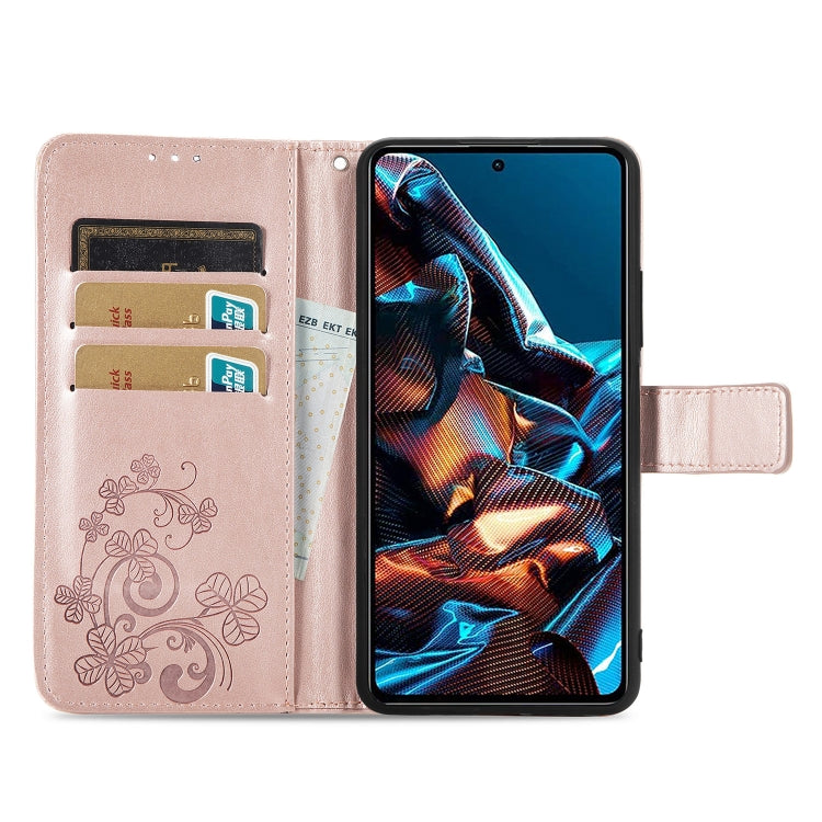 For xiaomi Poco X5 Pro Four-leaf Clasp Embossed Leather Phone Case(Rose Gold) - free shipping - PMC TechLife - Order now!