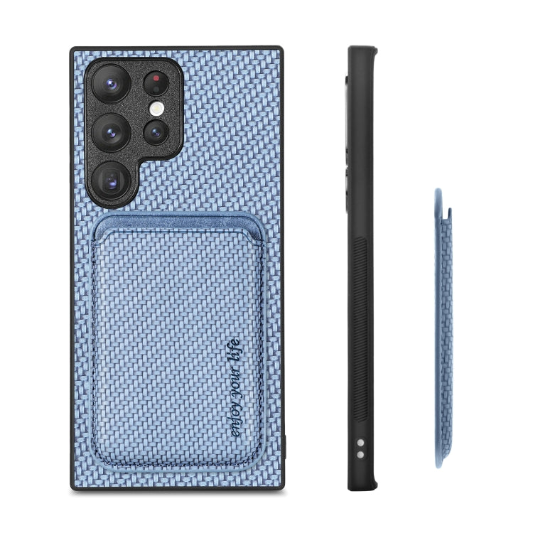 For Samsung Galaxy S22 5G Carbon Fiber Leather Card Magsafe Magnetic Phone Case(Blue) - Galaxy S22 5G Cases by PMC TechLife | Online Shopping South Africa | PMC TechLife