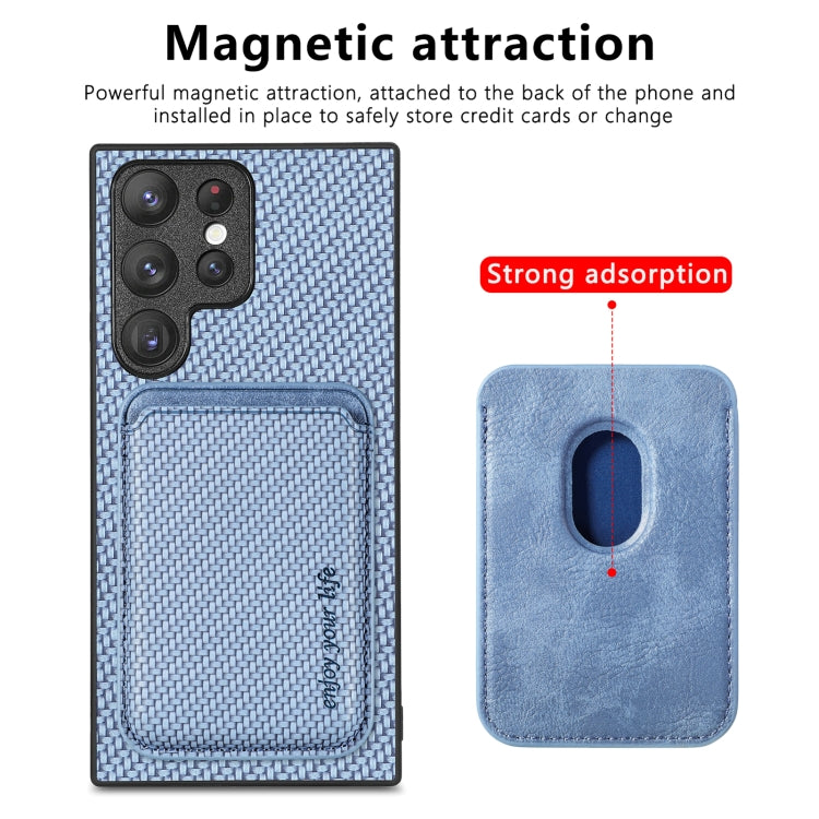 For Samsung Galaxy S22 5G Carbon Fiber Leather Card Magsafe Magnetic Phone Case(Blue) - Galaxy S22 5G Cases by PMC TechLife | Online Shopping South Africa | PMC TechLife