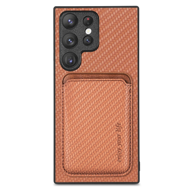 For Samsung Galaxy S22 5G Carbon Fiber Leather Card Magsafe Magnetic Phone Case(Brown) - Galaxy S22 5G Cases by PMC TechLife | Online Shopping South Africa | PMC TechLife