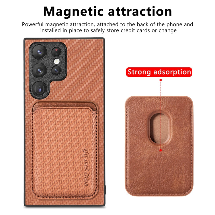 For Samsung Galaxy S22 5G Carbon Fiber Leather Card Magsafe Magnetic Phone Case(Brown) - Galaxy S22 5G Cases by PMC TechLife | Online Shopping South Africa | PMC TechLife