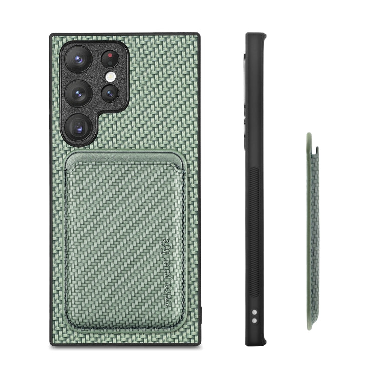For Samsung Galaxy S22 5G Carbon Fiber Leather Card Magsafe Magnetic Phone Case(Green) - Galaxy S22 5G Cases by PMC TechLife | Online Shopping South Africa | PMC TechLife