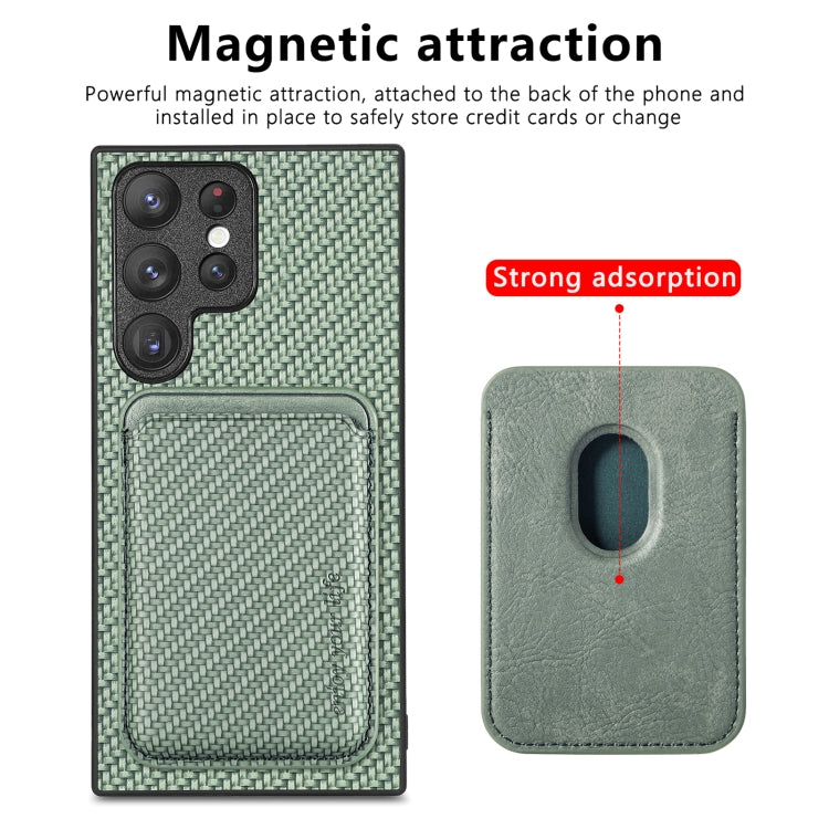 For Samsung Galaxy S22 Ultra 5G Carbon Fiber Leather Card Magsafe Magnetic Phone Case(Green) - Galaxy S22 Ultra 5G Cases by PMC TechLife | Online Shopping South Africa | PMC TechLife