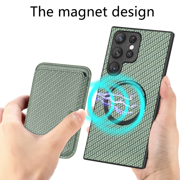 For Samsung Galaxy S22 Ultra 5G Carbon Fiber Leather Card Magsafe Magnetic Phone Case(Green) - Galaxy S22 Ultra 5G Cases by PMC TechLife | Online Shopping South Africa | PMC TechLife