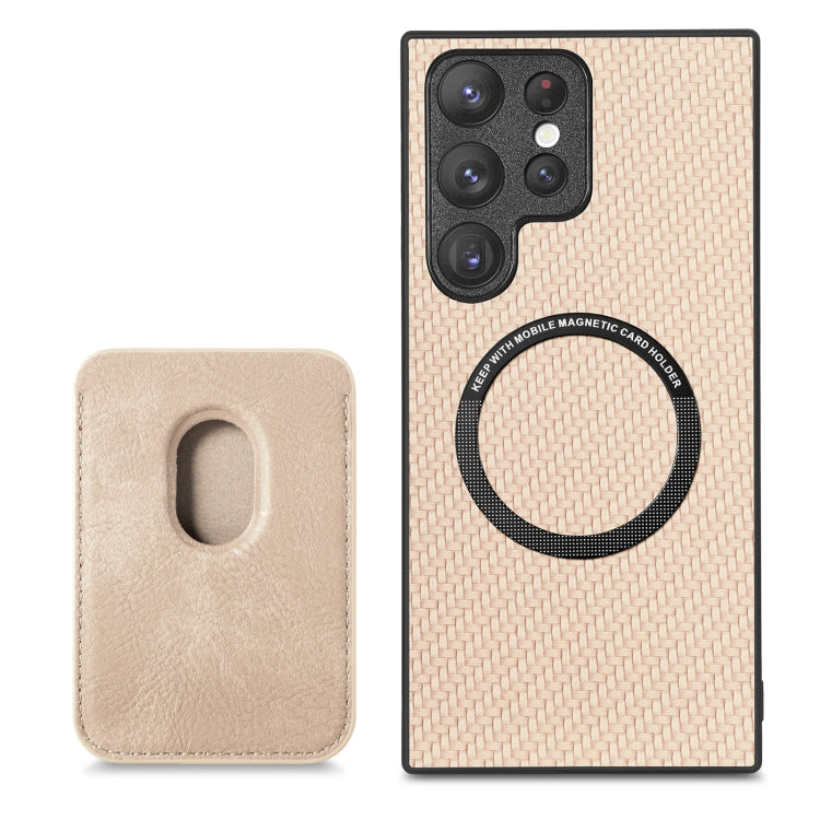 For Samsung Galaxy S22 Ultra 5G Carbon Fiber Leather Card Magsafe Magnetic Phone Case(Khaki) - free shipping - PMC TechLife - Order now!
