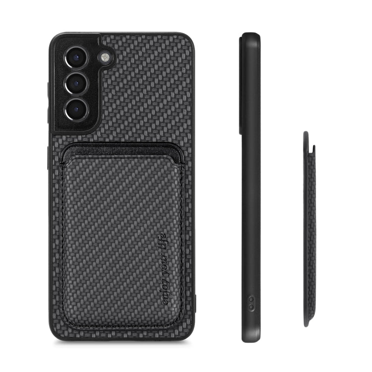 For Samsung Galaxy S21+ 5G Carbon Fiber Leather Card Magsafe Magnetic Phone Case(Black) - Galaxy S21+ 5G Cases by PMC TechLife | Online Shopping South Africa | PMC TechLife