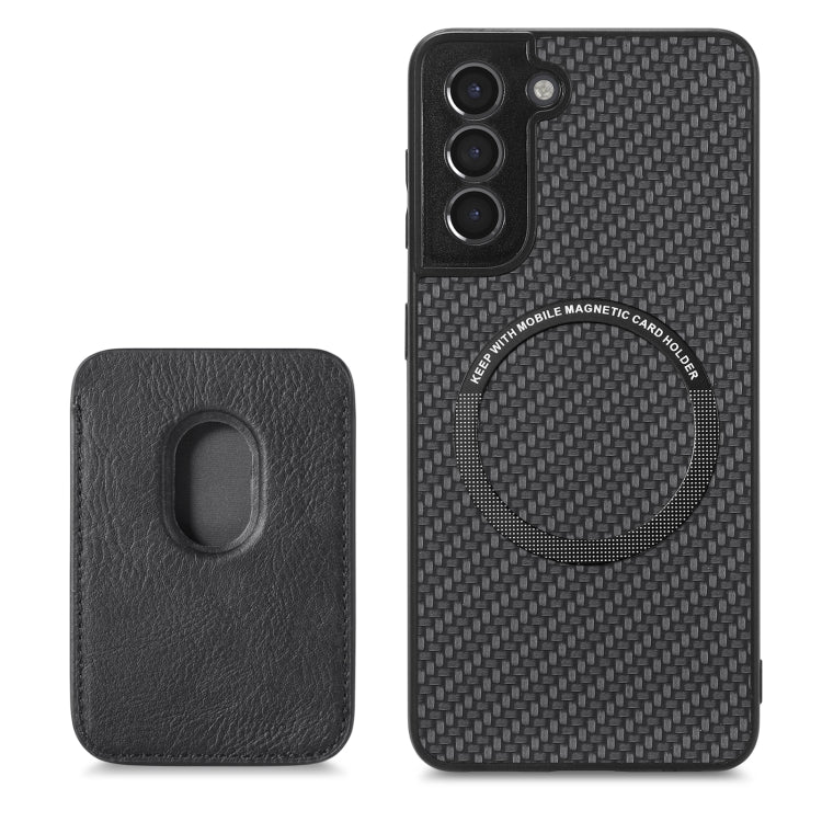 For Samsung Galaxy S21+ 5G Carbon Fiber Leather Card Magsafe Magnetic Phone Case(Black) - Galaxy S21+ 5G Cases by PMC TechLife | Online Shopping South Africa | PMC TechLife